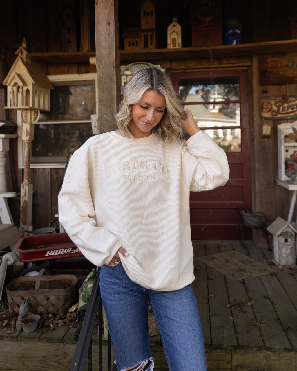 Post & Co. Logo Corded Crew Sweatshirt