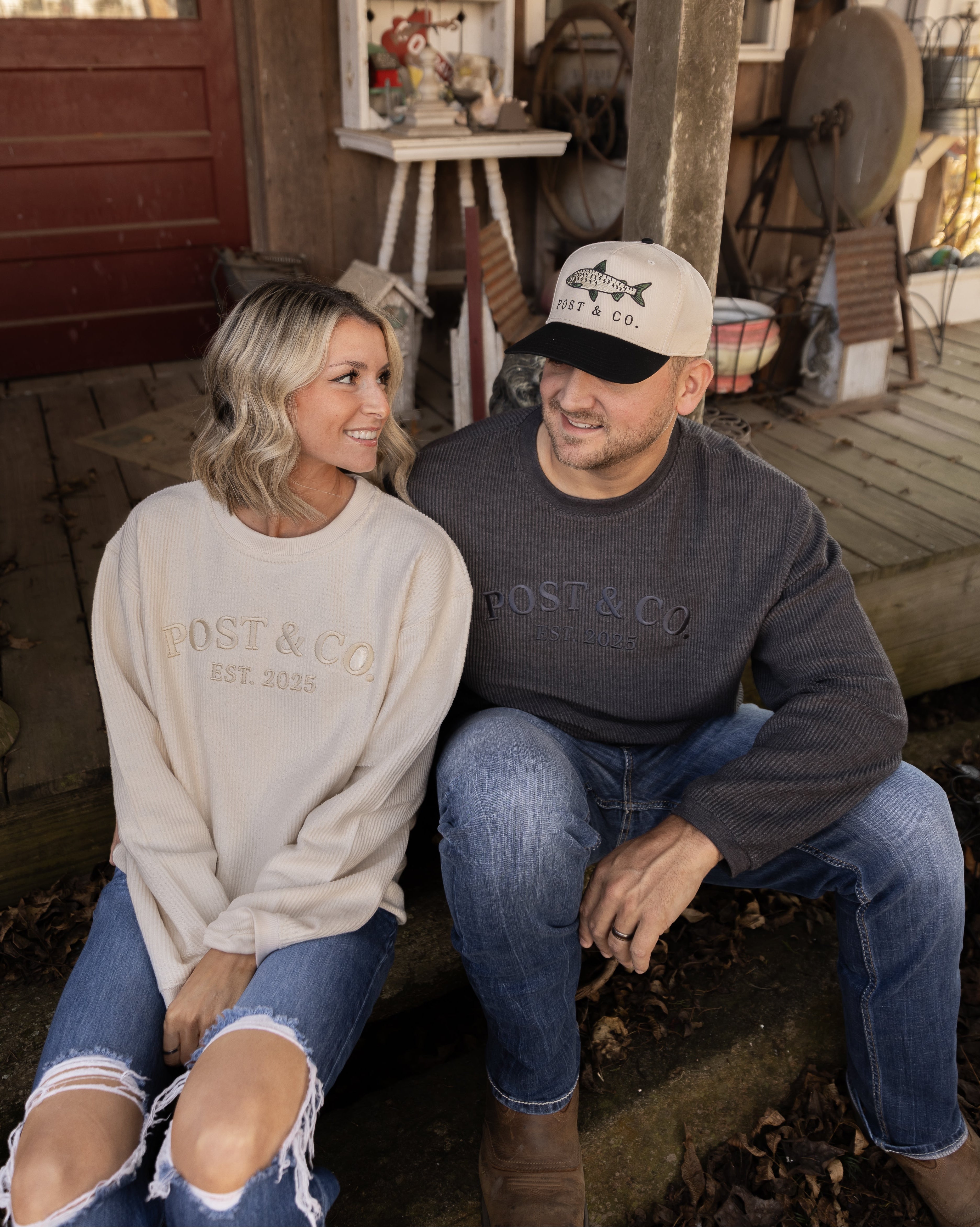 Post & Co. Logo Corded Crew Sweatshirt