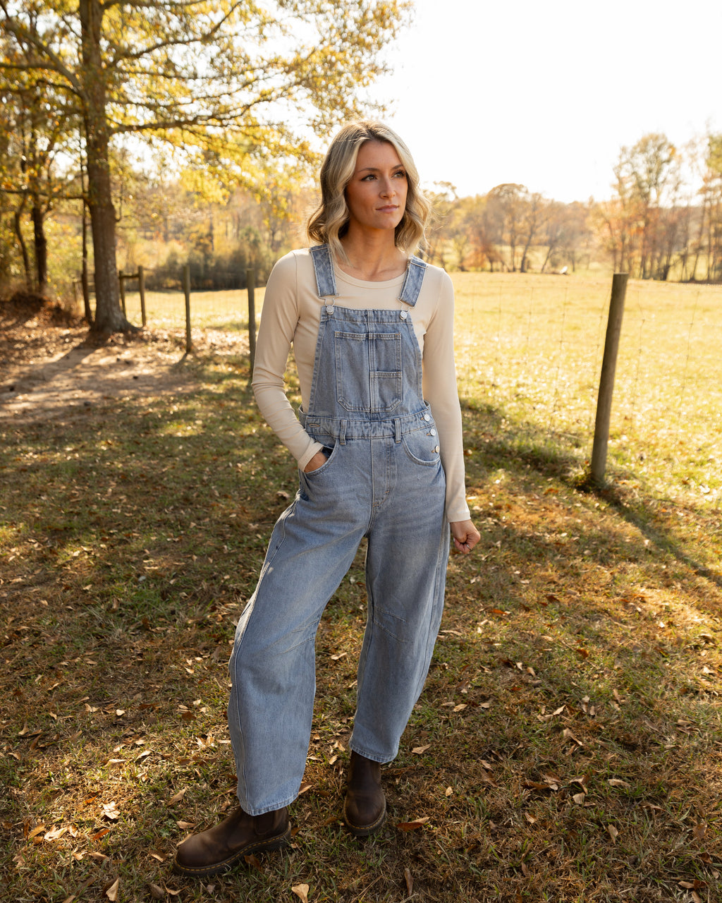 Darla Barrel Leg Denim Overalls