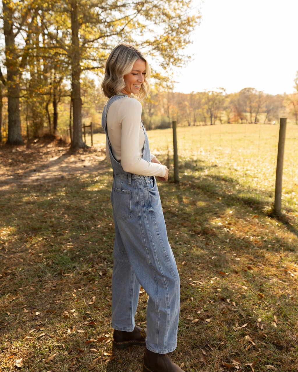 Darla Barrel Leg Denim Overalls