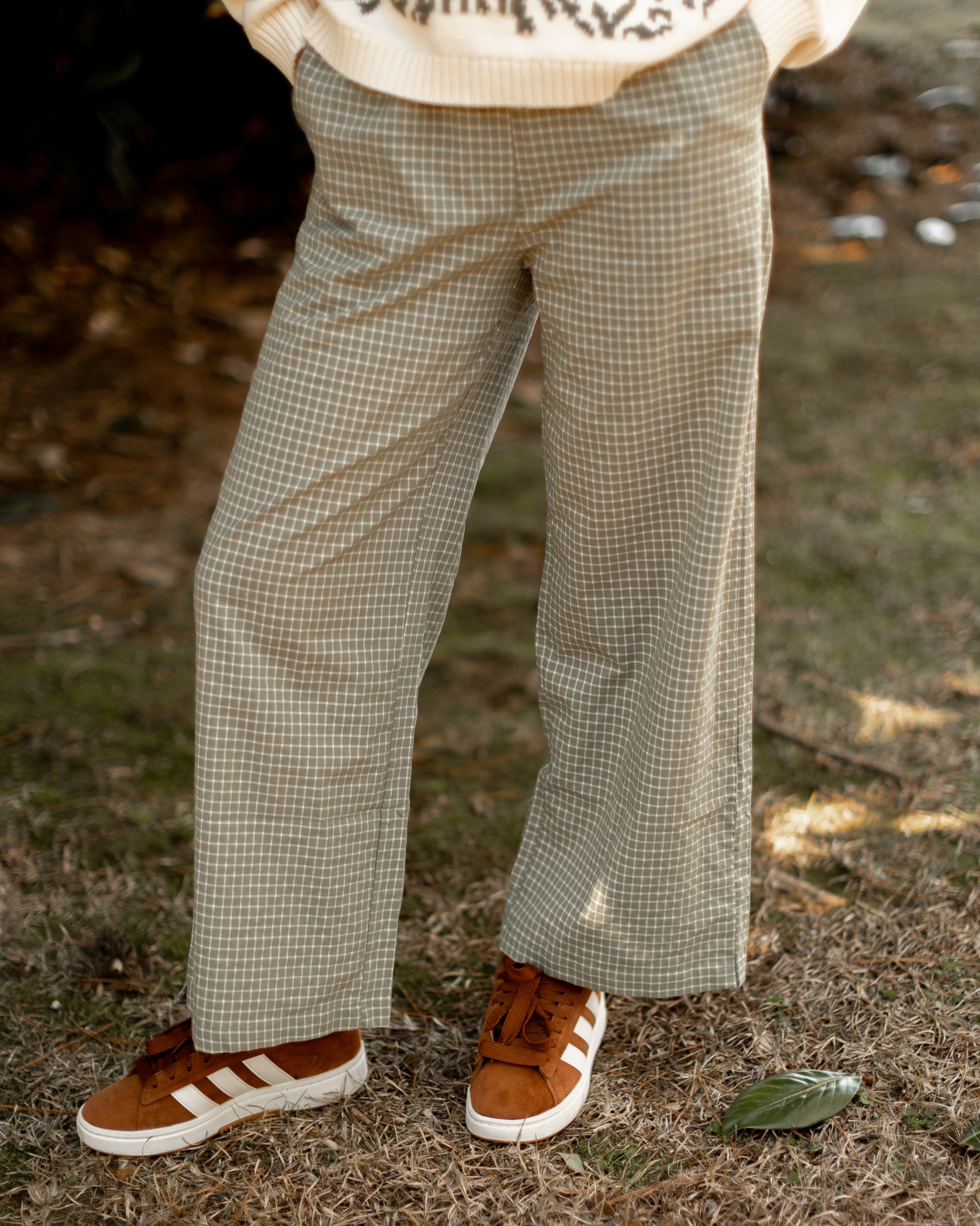 Posy Plaid Pants - Olive