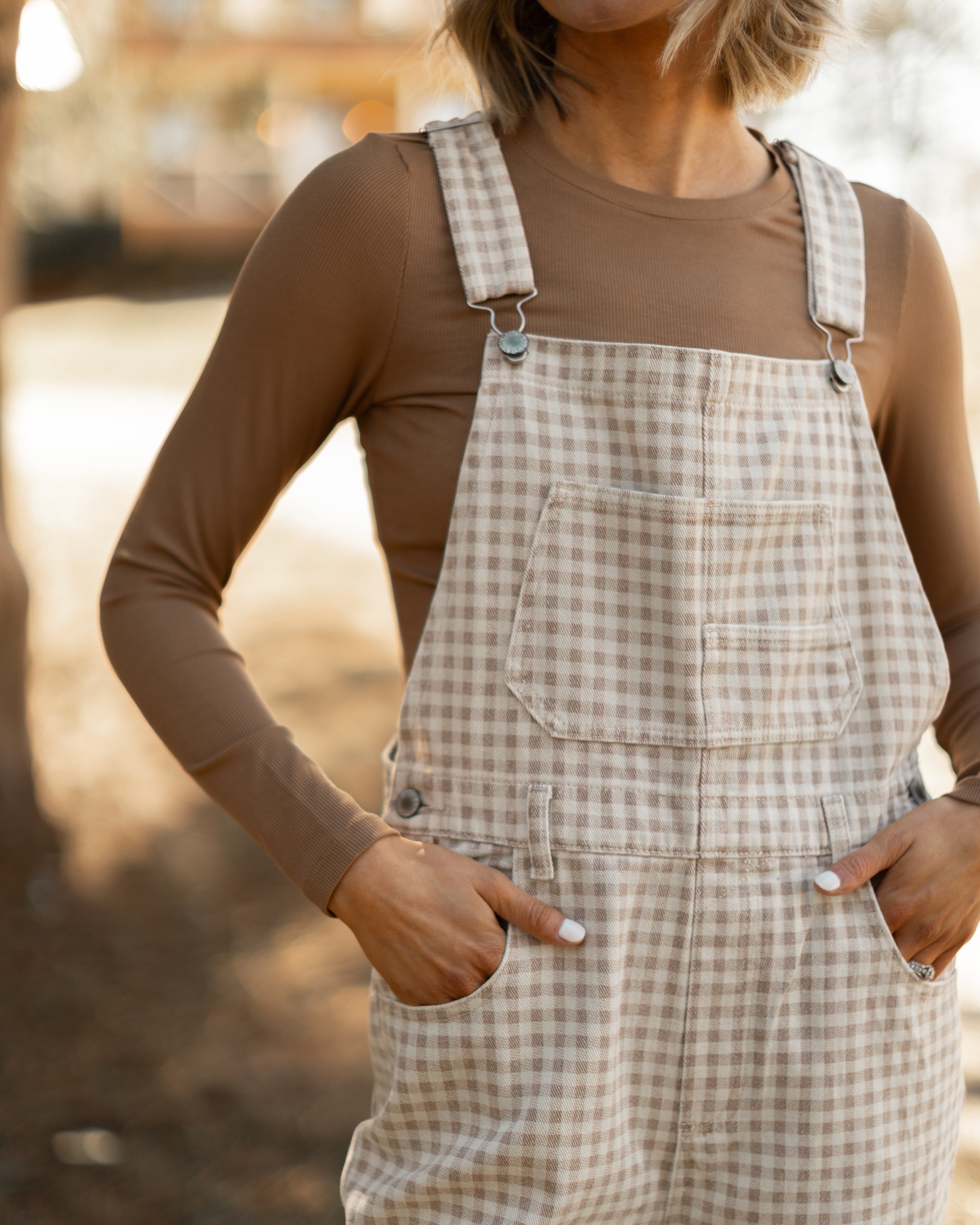Hattie Gingham Denim Overalls