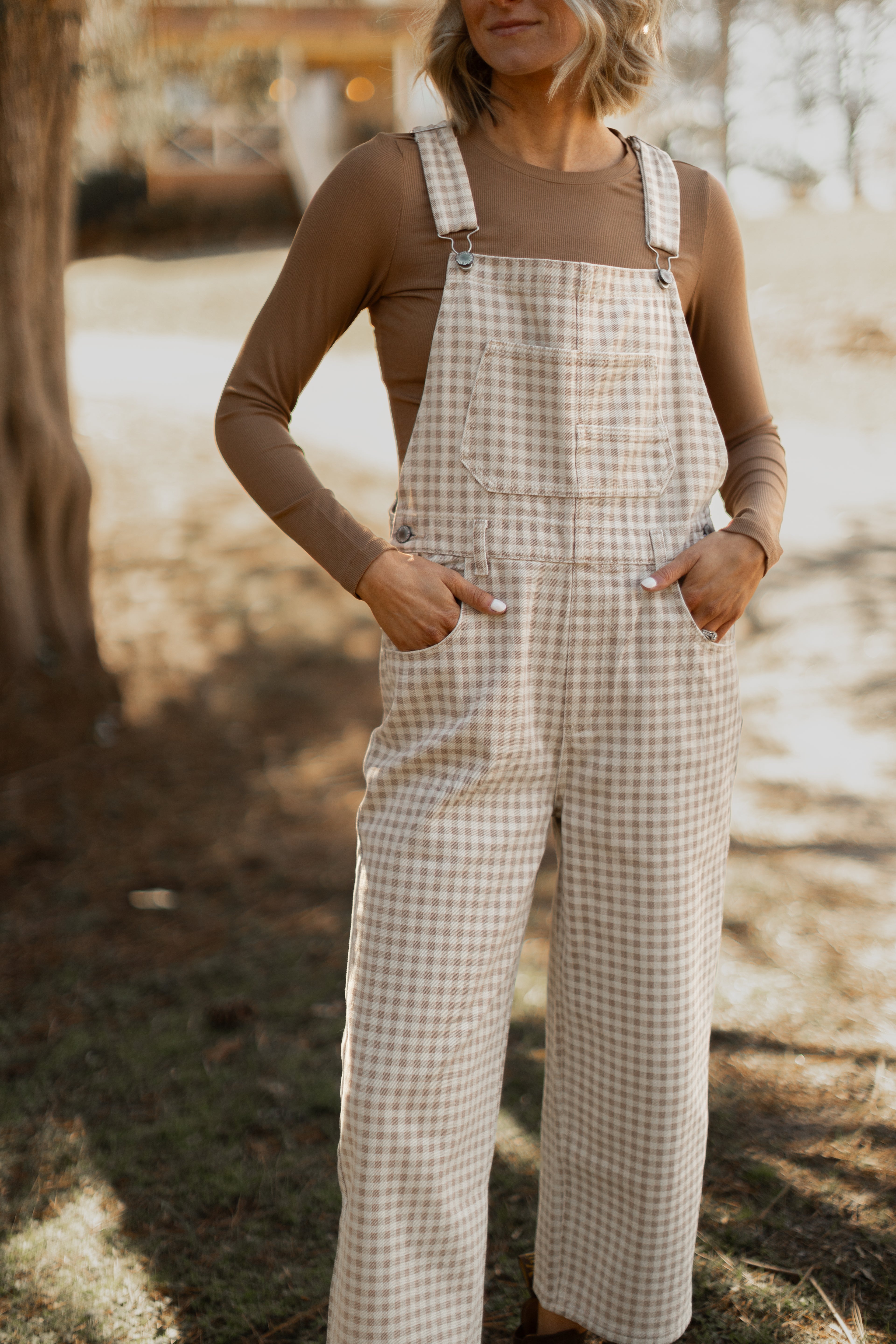 Hattie Gingham Denim Overalls