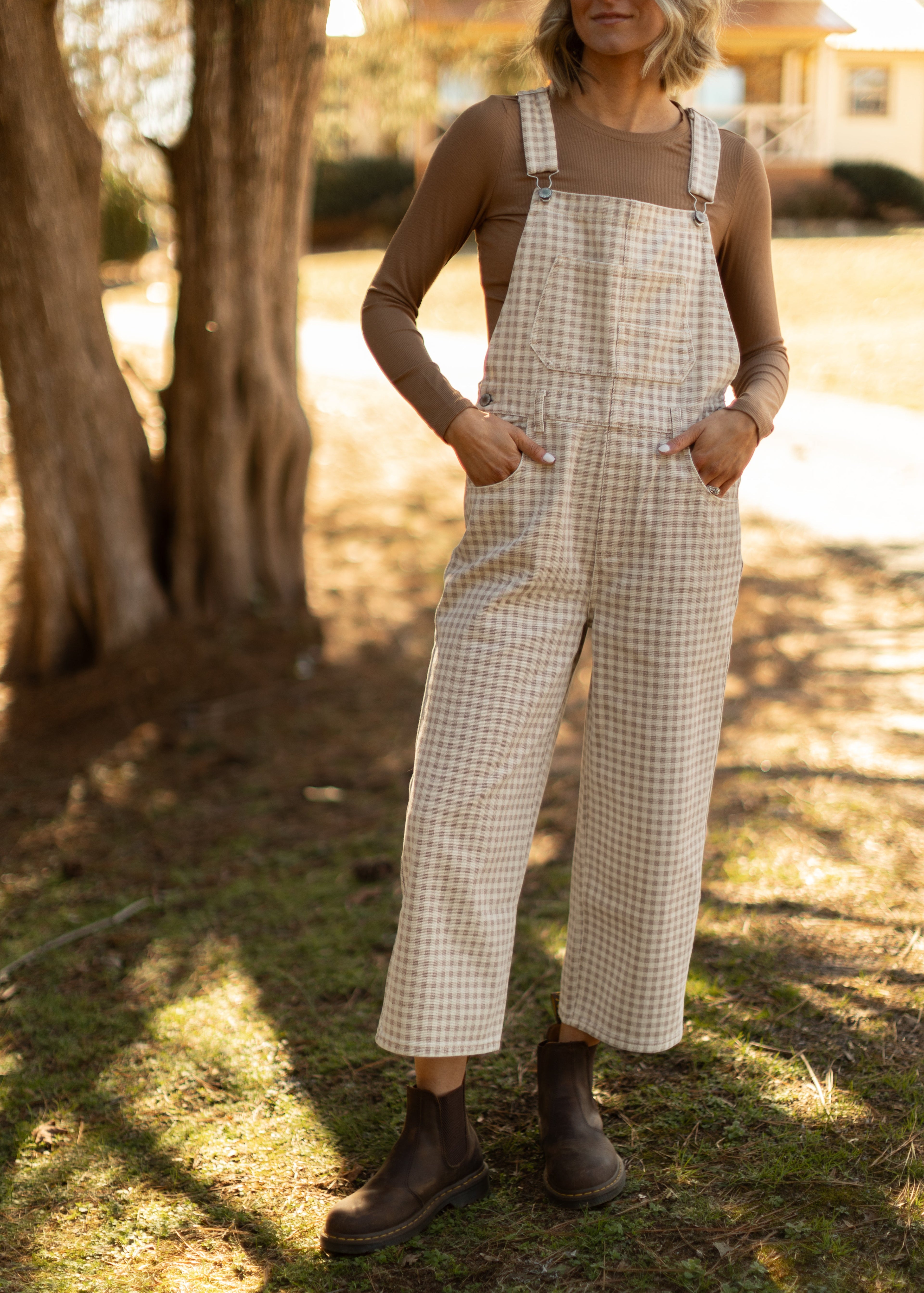 Hattie Gingham Denim Overalls