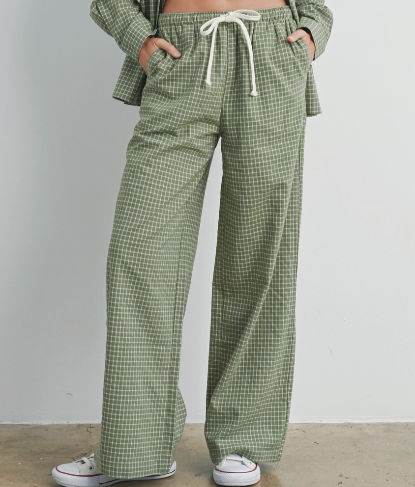 Posy Plaid Pants - Olive